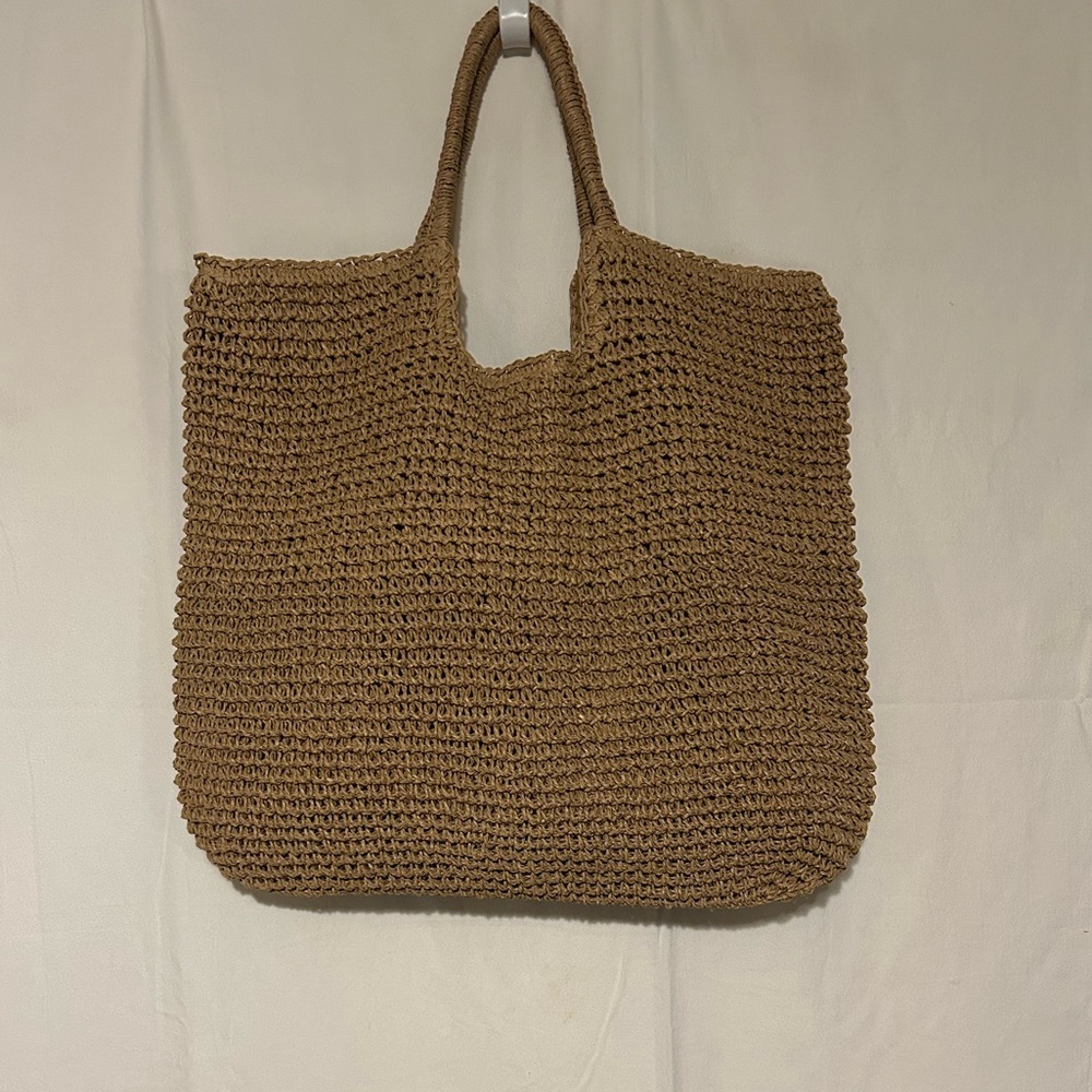 Roxy Woven Straw Tote Bag in Natural Brown - Picture 3 of 5